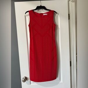 Calvin Klein‎ Gold Studded Red Sleeveless Sheath Dress Size 6